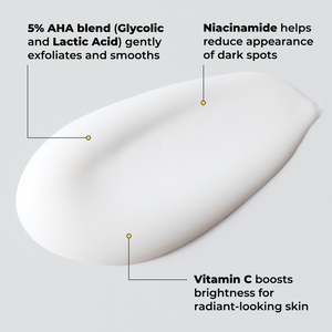 Bright & Smooth Serum has 5% AHA blen, Niacinamide and vitamin C