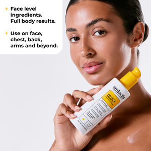 Bright & Smooth Serum can be used on face, chest, back, arms and beyond