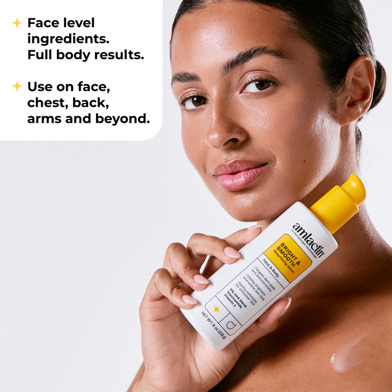 Bright & Smooth Serum can be used on face, chest, back, arms and beyond